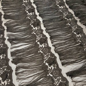 Black fringe lace 3d floral flowers embroidered on mesh fabric sold by the yard gorgeous gown Prom Evening dress 60 inch w