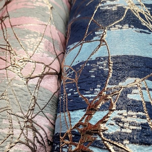 Metallic Pink, Yellow and Sky Patchwork Diagonal Stripes Luxury Brocade