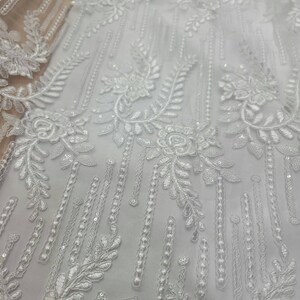 White Bridal Lace Embroidered Bridal Fabric by the Yard - Etsy