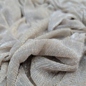 Beige Gold Stretch Fabric Sheer Stretch Fabric Sold by the yard Textured Shimmer Fabric For Dress Clothing Backdrop Fashion