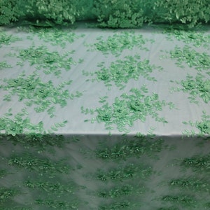 Mint 3d Floral Lace Pearls On Mesh Green Pistacho Lace 3d Embroidery Lace Quinceañera Bridal Evening Dress Prom