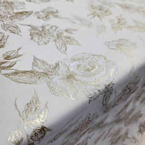 Brocade Beige Metallic Gold Fabric Sold by The Yard For Dress Prom Quinceanera textured Embossed Floral Fabric For Dress Upholstery