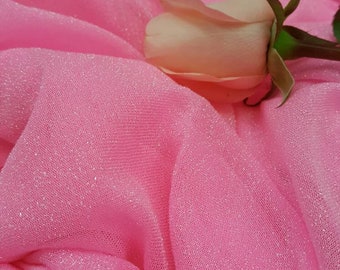 Pink Sparkly Stretch Lame Fabric Sold by the Yard Ligth Weight Quinceañer Shining Pink Gorgeous Draping Clothing Decoration Tablecloths Prom