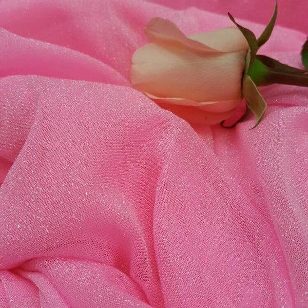 Pink Sparkly Stretch Lame Fabric Sold by the Yard Ligth Weight Quinceañer Shining Pink Gorgeous Draping Clothing Decoration Tablecloths Prom