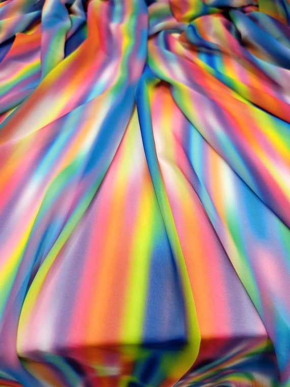 Rainbow Chiffon Fabric Sold by the Yard Gown Multi Color Sheer