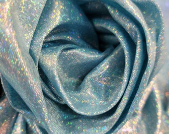 Sky Blue Iridescent Sparkly Glitter Shimmer Hologram Holografic Foil Fabric Clothing Evening Dress Backdrop Decoration Party Fashion New