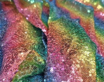 Multicolor Rainbow Sequins Fabric Sold By The Yard On Stretch Mesh Embroidery Sequins Clothing Backdrop Tablecloth