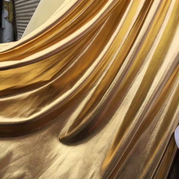 4 Way Stretch Gold Metallic Pleather Spandex Fabric Sold by the Yard Draping Decoration Clothing Dancer Clothing Fashion Stretch Fabric