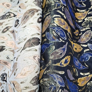 Brocade Fabric Sold By The Yard Leaves Beige/Blush Navy Blue/Gold Choose The Color