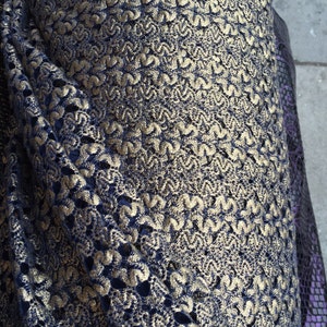 Gold Embroidered  1 way stretch lace navy blue and gold gourgeos fabric sold by the yard guipure soft luxurious prom Evening dress