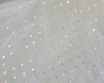 Off White Lace Iridescent Polka Dot Bridal Evening Dress Fabric Sold By The Yard Prom Party Decoration Clothing Draping Dancer Clothing
