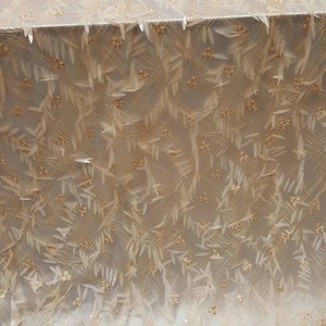 Sequin Lace Honey Gold Embroidered on Mesh Paillette Sequin Ivory Fabric Sold by the Yard Wong Prom Quinceañera