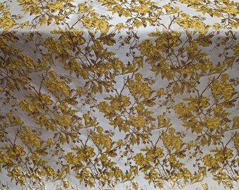 Yellow Floral Brocade Metallic On Beige Jacquard Fashion Fabric Sold By The Yard Gown Quinceañera Bridal Evening Dress Upholstery