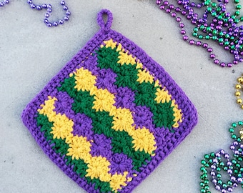 Mardi Gras Pot Holder Crochet Pattern PDF in English with US Crochet Terms *Pattern Only*