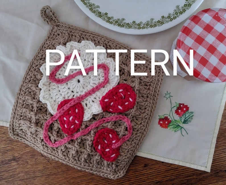 Strawberry Waffle Pot Holder Crochet Pattern PDF in English with US Crochet Terms Pattern Only image 1