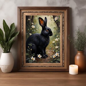 Black Rabbit Print: Dark Academia Gothic Home Decor