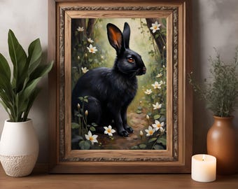 Black Rabbit Print: Dark Academia Gothic Home Decor