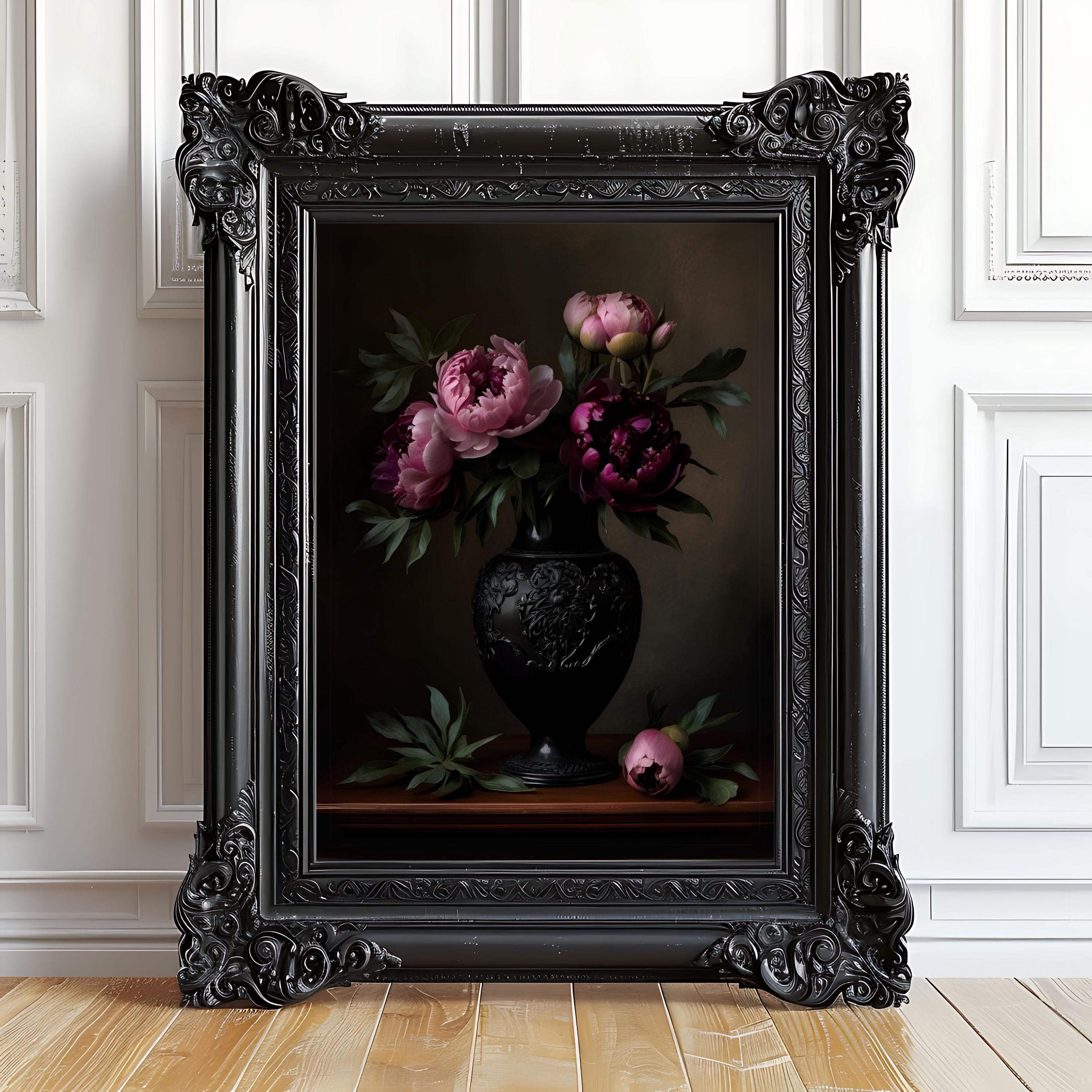 Peonies Floral Wall Art: Dark Victorian Botanical Print