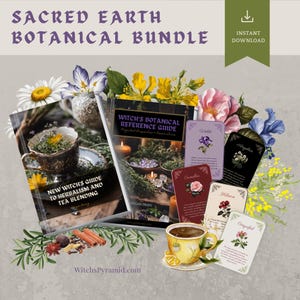 Sacred Earth Botanical Bundle - Tea Blending Guide, Plant Magick For Witches, Floral Oracle Card Deck, Witchcraft Guide, Wicca eBook, Pagan