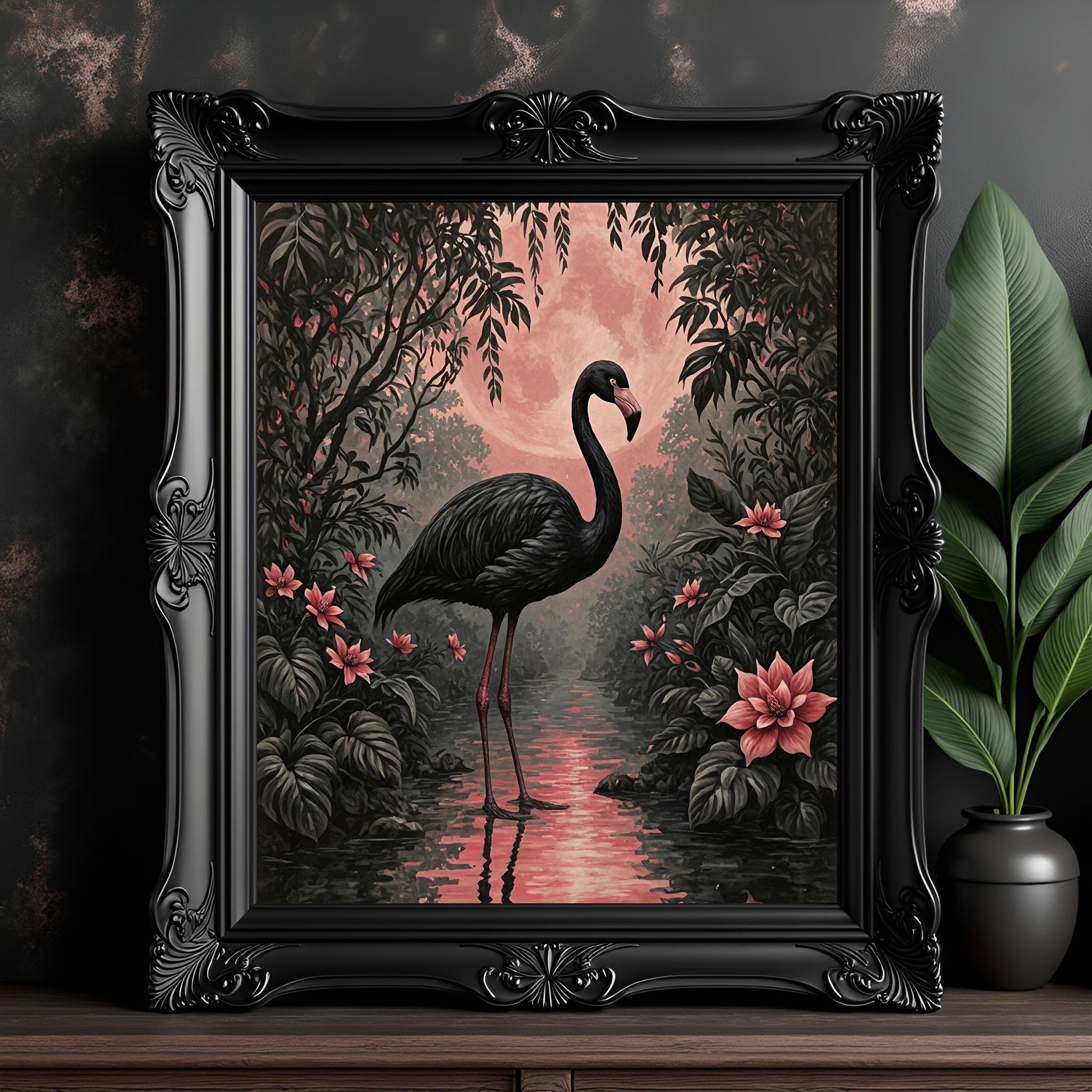 Vintage Black Flamingo Print: Tropical Gothic Victorian Wall Art