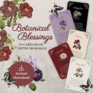 Baraja de cartas de oráculo imprimible con bendiciones botánicas: oráculo de magia vegetal, cartas de oráculo floral, cartas de Wicca, baraja de cartas de brujería