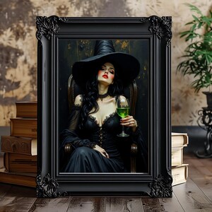 Witch Drinking Green Wine | Renaissance Witch Art | Goth Witch Artwork | Witchy Art Print | Alternative Art | Witchy Decor | Gothic Decor