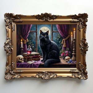 Victorian Gothic Black Cat Art Print: Witchy Home Decor