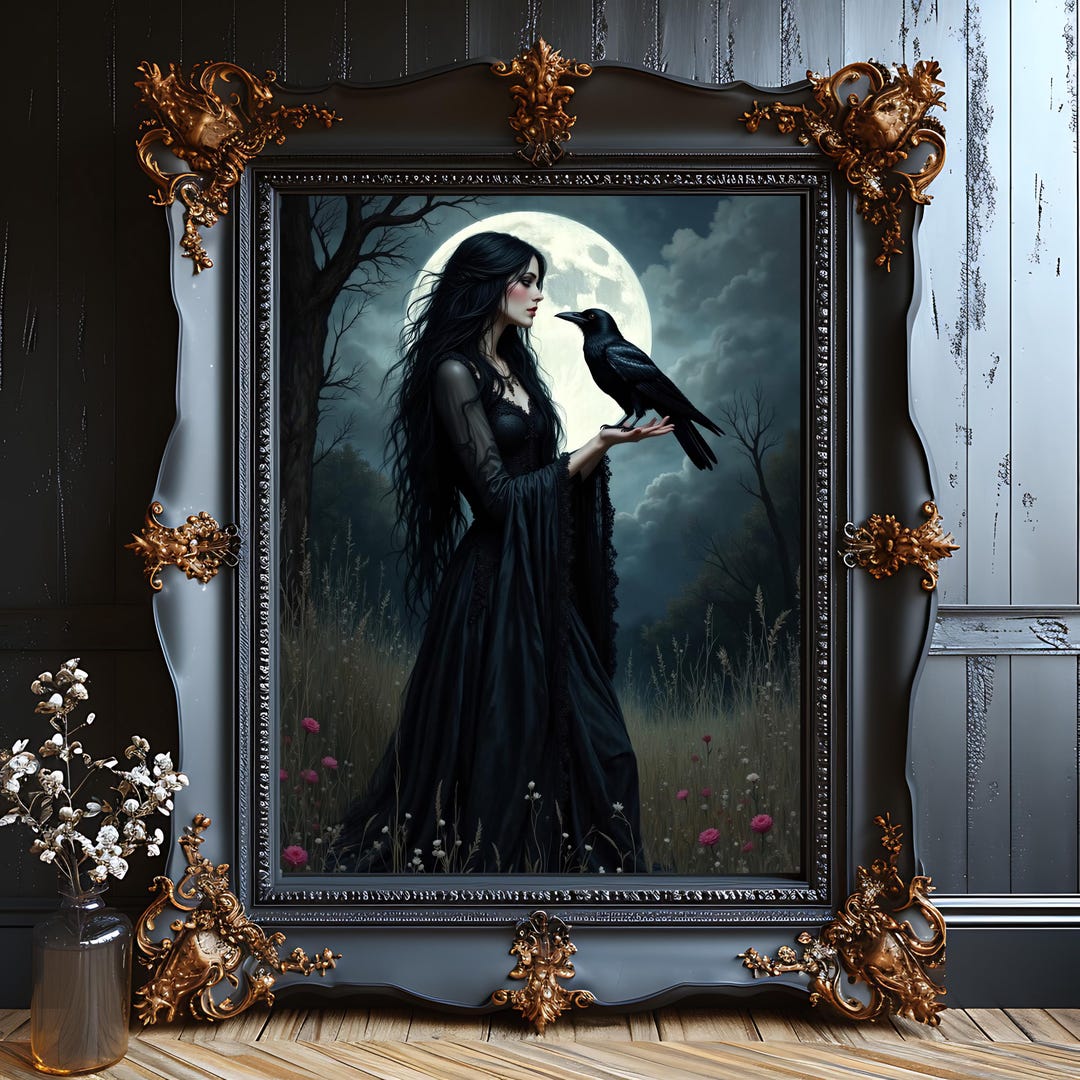 Gothic Woman With Raven Art Print: Witchy Victorian Decor - Etsy