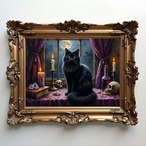 Black Cat Gothic Art Print: Witchy Victorian Home Decor