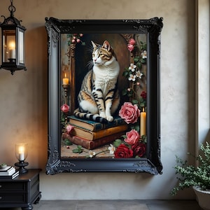 Victorian Gothic Cat Art Print: Dark Academia Home Decor