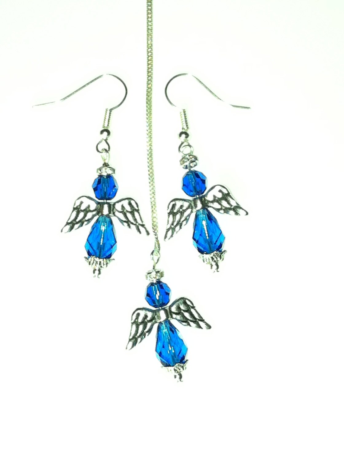 Handmade Swarovski Crystal Angel Earrings and Pendant Set