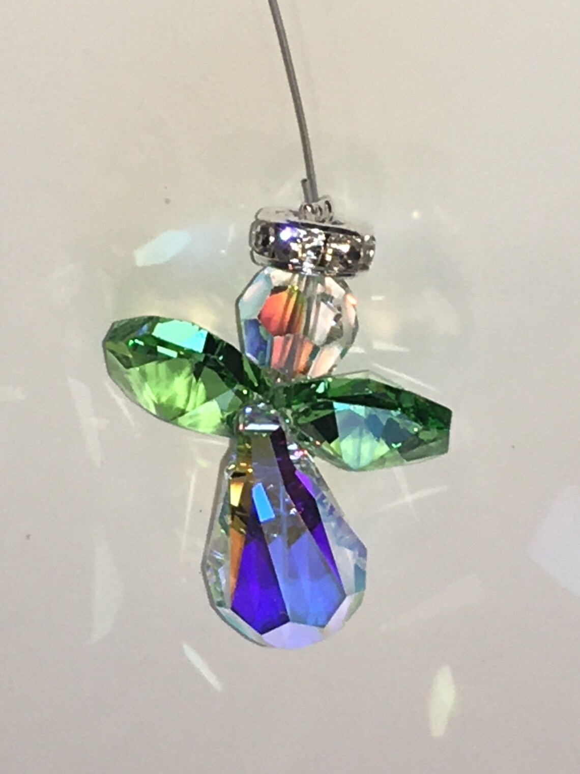 Handmade Swarovski Crystal Christmas Angel Ornament, Green peridot