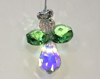 Handmade Swarovski crystal Christmas Angel ornament, green (peridot) wings