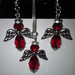 Handmade with Swarovski Crystal angel earrings and pendant set, Siam red color