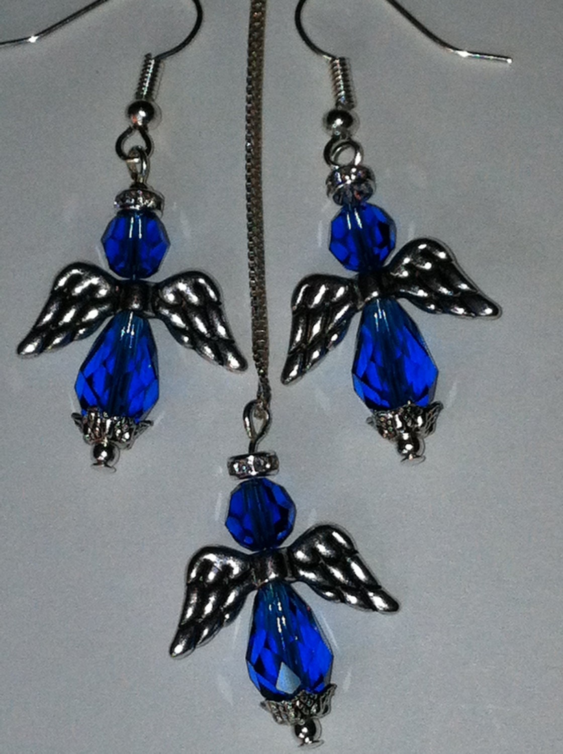 Handmade Swarovski Crystal Angel Earrings and Pendant Set