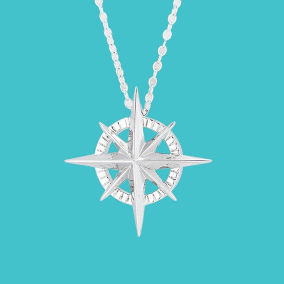 Compass Rose Necklace Sterling Silver Etsy