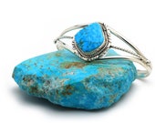 BRAND NEW Genuine Natural Navajo Handmade Turquoise Sterling Silver Bracelet Native American jewelry, bohemian beach wedding.