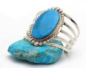 BRAND NEW X-Lg Genuine Natural Navajo Handmade Turquoise Sterling Silver Bracelet Native American jewelry, bohemian beach wedding.