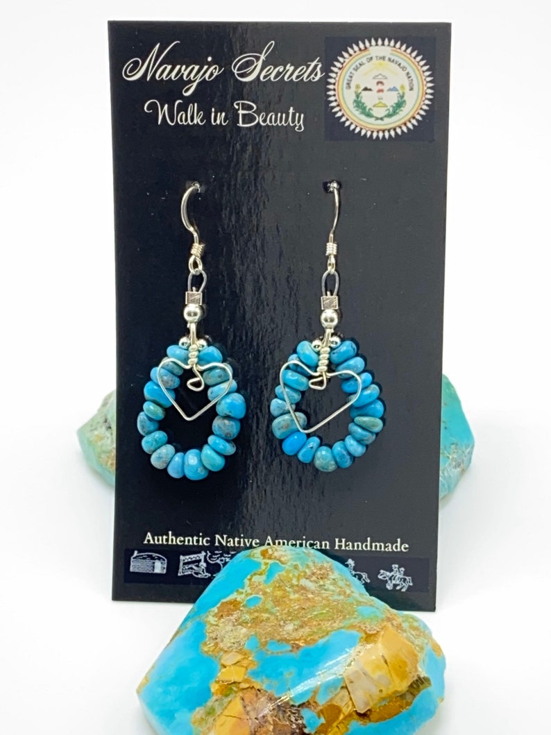 Indian Navajo handmade in Arizona Turquoise Love Heart wire bending with sleeping beauty turquoise Tredy Modern Sterling Silver