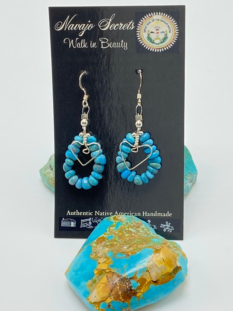 Indian Navajo handmade in Arizona Turquoise Love Heart wire bending with sleeping beauty turquoise Tredy Modern Sterling Silver