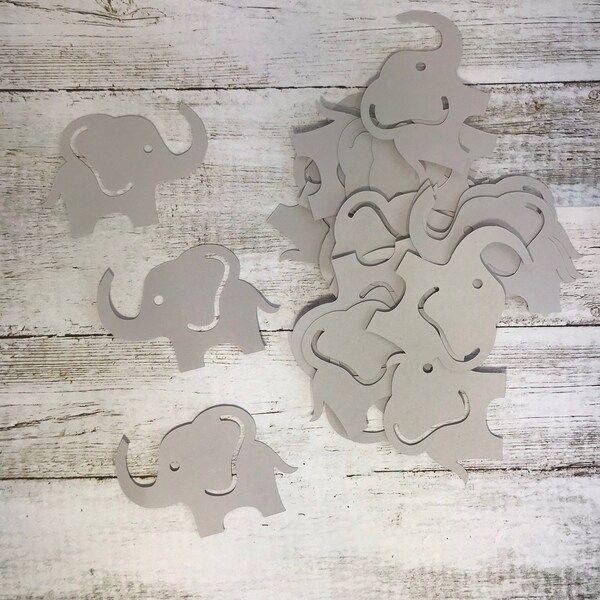 Elephant Die Cut - papier gris clair - pack de 25 - baby shower, révélation du genre, nouveau bébé, félicitations, crèche