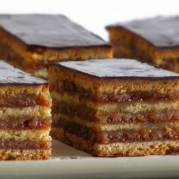 Hungarian "Zserbó Süti" Dessert- Gerbeaud Chocolate, Nut and Jam Dessert  (World Famous)  Similar to Croatian Madjarica Kolac German