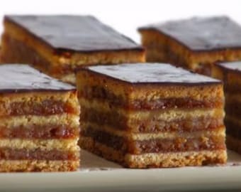 Hungarian &quot;Zserbó Süti&quot; Dessert- Gerbeaud Chocolate, Nut and Jam Dessert  (World Famous)  Similar to Croatian Madjarica Kolac German
