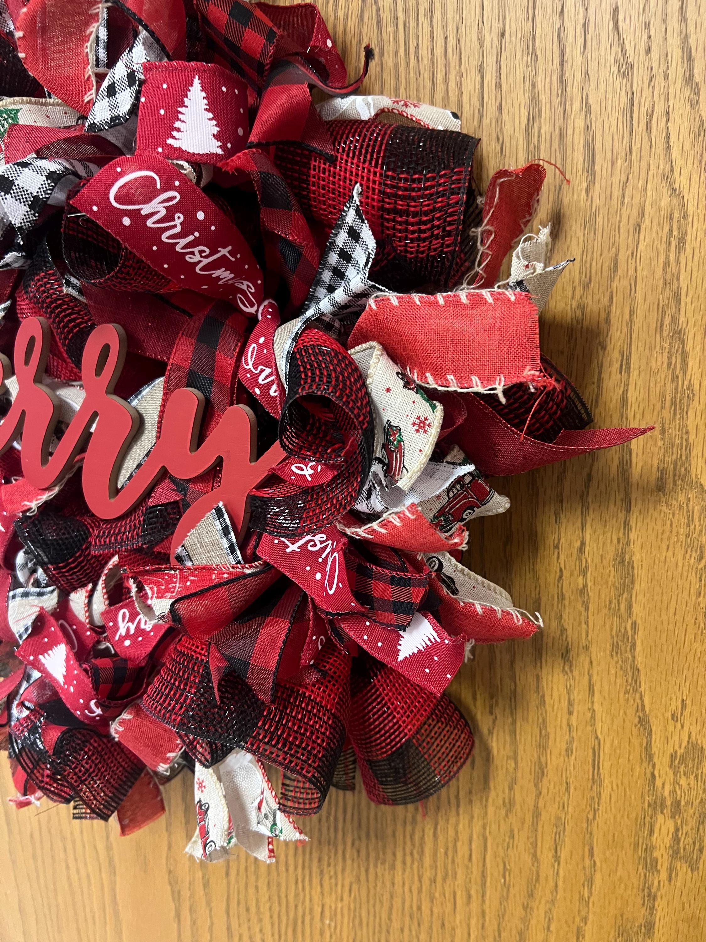 Christmas Truck, Holiday Buffalo Plaid Ribbon and Mesh Wreath - Etsy