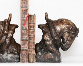 Horsepower Bookends, cast bronze sculpture of horses by Canadian artist Kindrie Grove