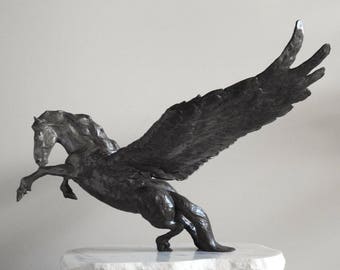 LARGE PEGASUS SCULPTURE: Freedom, Original Fantasy art, Cast Bronze of a Winged Horse, Luxury Art Decor by Canadian Artist Kindrie Grove.