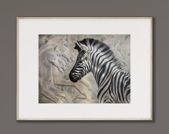 ZEBRA FOAL PRINT, Ancient Tableau: Zebra Foal, Signed Limited Edition Wall Art Print in 3 sizes by artist Kindrie Grove
