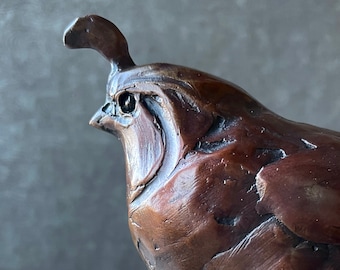 CAST BRONZE SCULPTURE, Male California Quail, Original Bird Art, Luxury Art Decor by Canadian artist Kindrie Grove