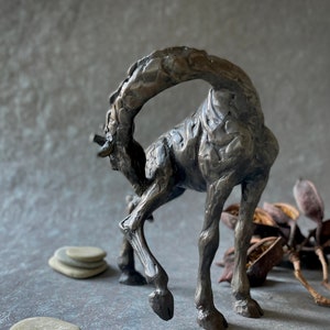 BRONZE GIRAFFE SCULPTURE, Itch, Original Art Cast Bronze by Canadian Artist Kindrie Grove