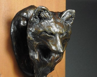 FOX DOOR KNOCKER, Fox Knock, Original Art, Cast Bronze, Luxury Home Decor, Red Fox Sculpture by Canadian Artist Kindrie Grove